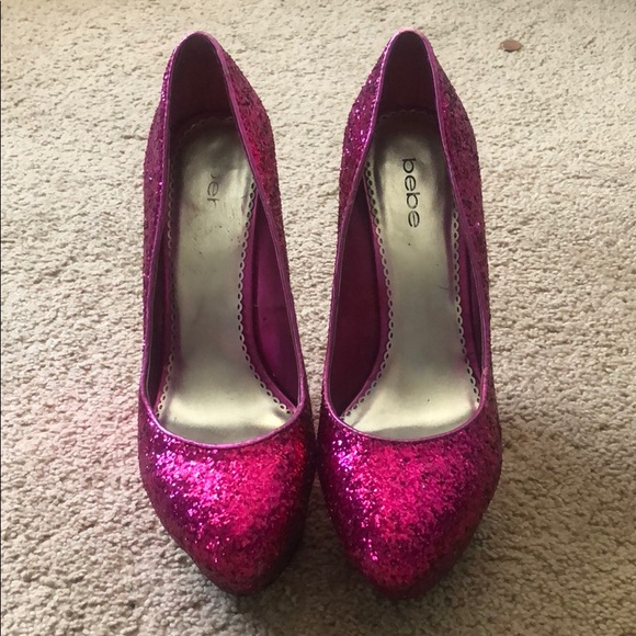 Bebe fuscia sequin platform wedge size 10 - Picture 2 of 6